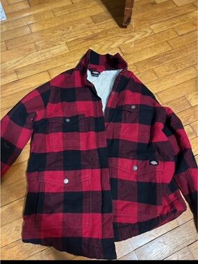 Dickies Red and Black Plaid Sherpa Jacket